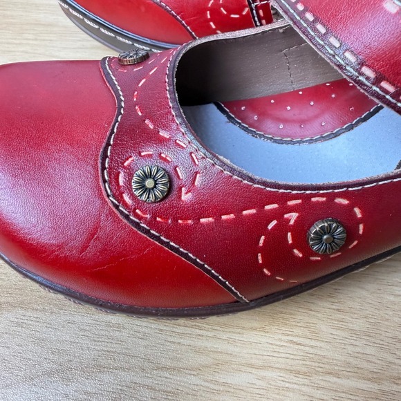 Spring Step L'Artiste Sugarcane Mary Jane Clogs Womens 37 Red Excellent Leather - Picture 7 of 9